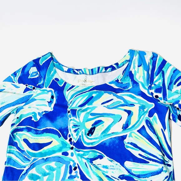 Lilly Pulitzer Sophie Ruffle Dress UPF 50+ Palm Passage Print Beckon Blue Size S - Picture 7 of 11